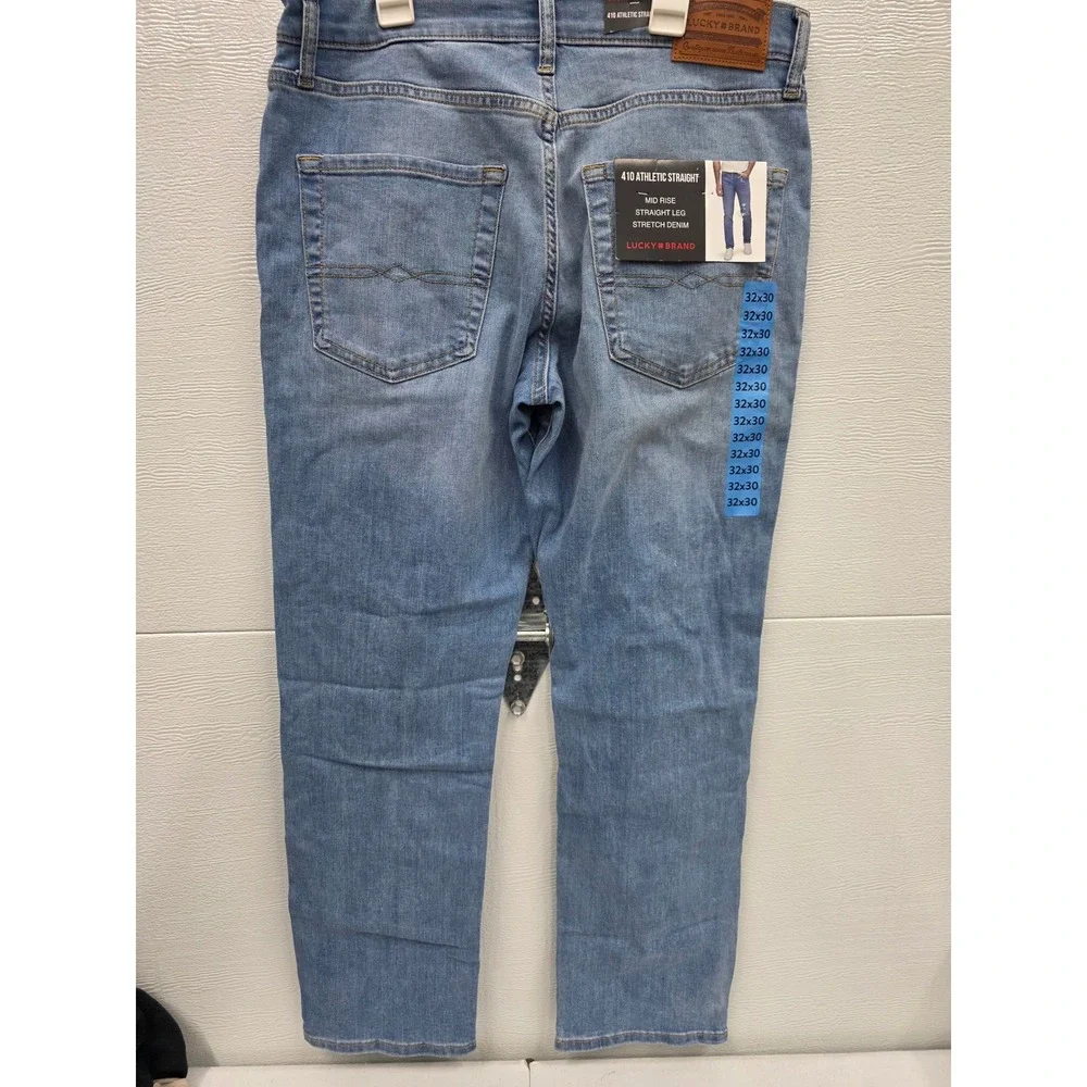 Lucky Brand 410 Athletic Straight Jeans Mens 32x30 Light Wash Stretch Denim New